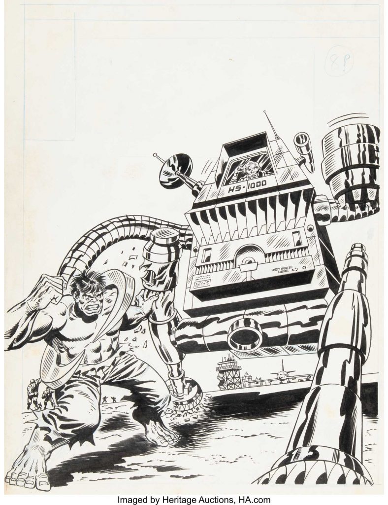 Dave Hunt and Frank Giacoia Mighty World of Marvel #207 Cover Hulk Original Art (Marvel UK, 1976). This all-new original art cover was an homage to Herb Trimpe cover used for Incredible Hulk #185 (which this issue of the Marvel UK title reprints). The image here is a "five seconds before" image of the 1975 Trimpe original