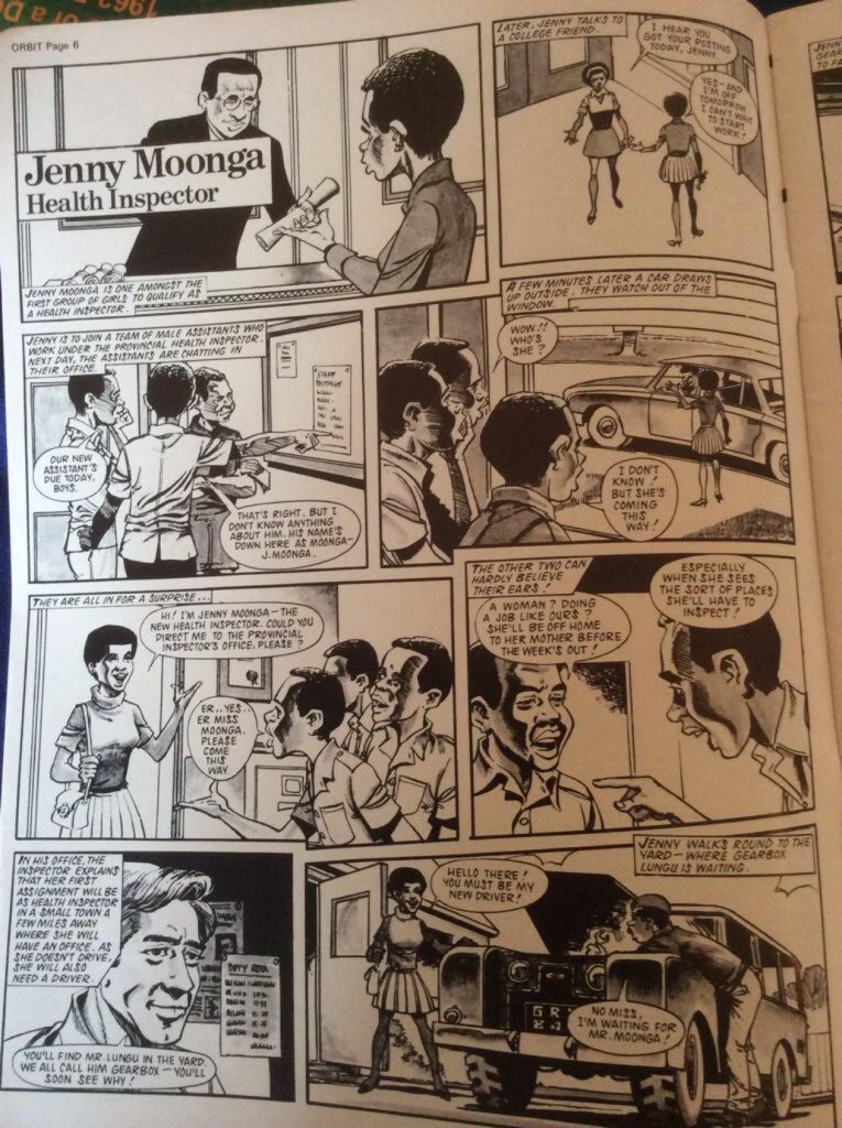"Jenny Moonga, Health Inspector", drawn by Peter Ford, from Zambia's Orbit magazine