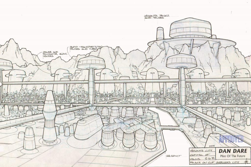 Mekonta, capital of Venus. Concept art for Dan Dare: Pilot of the Future by Dave Max
