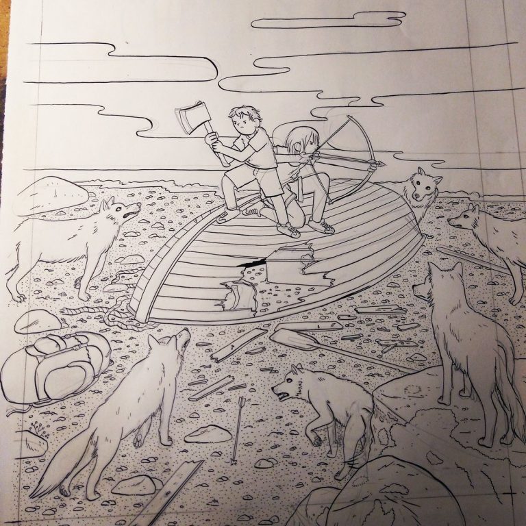 Early work for a page of “Stig and Tilde: Leader of the Pack” by Max de Radiguès