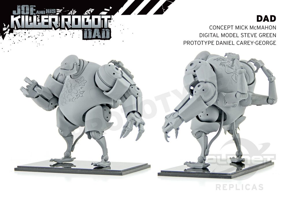 A prototype model by Daniel Carey-George for "Joe and his Killer Robot Dad" based on concept art by Mick McMahon, a digital model by Steve Green