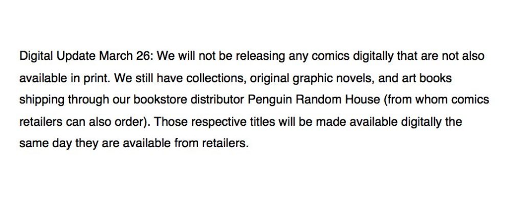 Dark Horse Comics - Comic Retailers Statement 26th March 2020 - Digital Comics