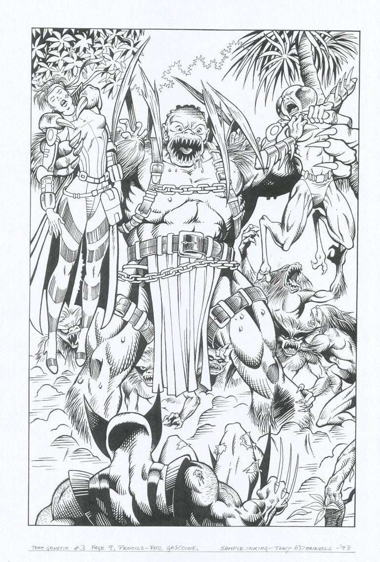 Sample inks for Marvel UK from the 1990s by Tony O'Donnell, featuring the Genetix characters and Wolverine. There are more examples on Tony's Facebook page