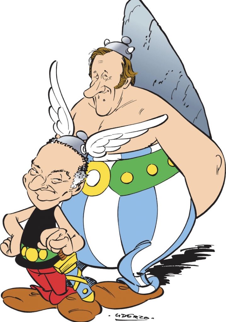 René Goscinny as Asterix and Albert Uderzo as Obelix. Art by Uderzo