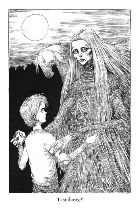 An illustration from The Graveyard Book, art by Chris Riddell