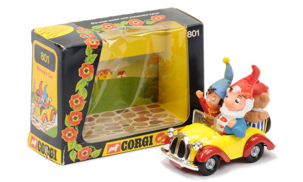 Corgi 801 "Noddy's" Car - finished in yellow, red, chrome trim, with "Noddy, Big Ears and Tubby Bear" figures