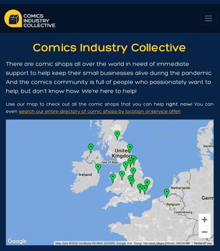 Comics Industry Collective Coronavirus Pandemic Map - Shops Running Mail Order