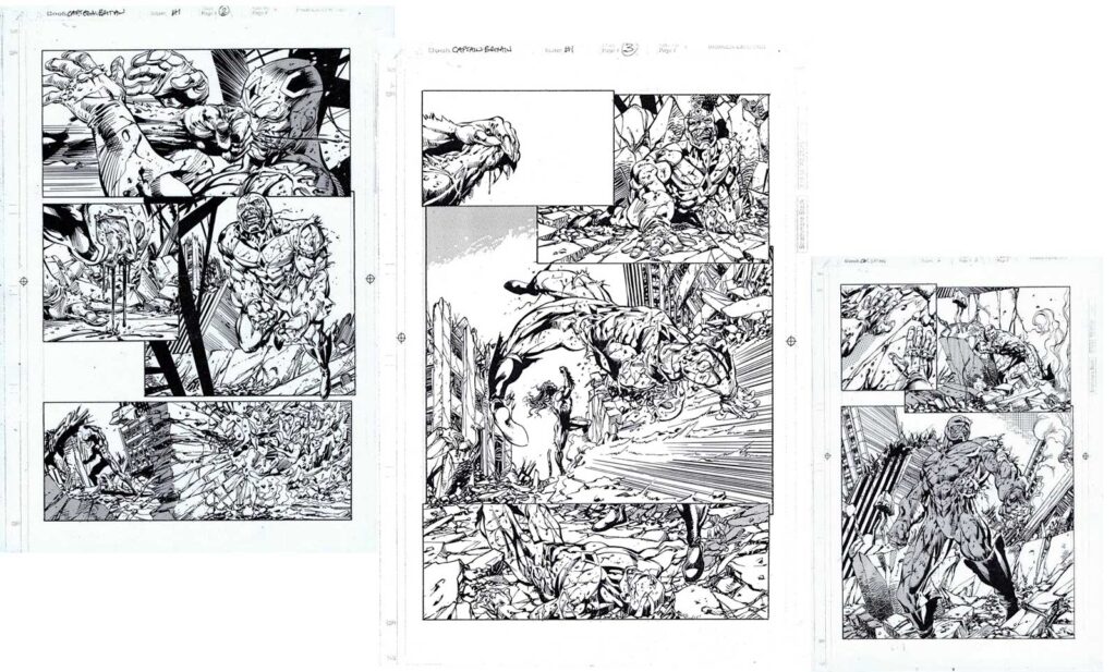 Unpublished pages from an abandoned Marvel UK Captain Britain project, written by Dan Abnett, art by Andrew Currie and Bryan Hitch