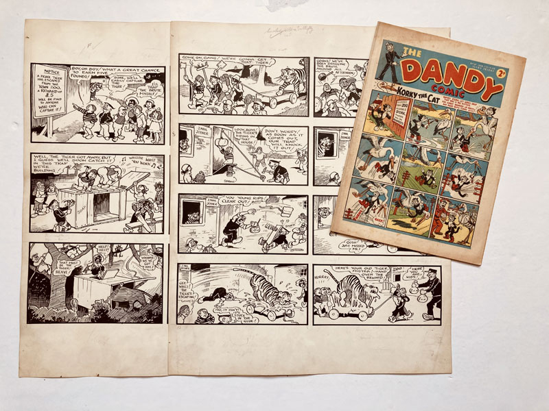 “Our Gang” original double-page artwork (1939) by Dudley Watkins from the Dandy No 67, cover dated 11th March 1939 with original Dandy No 67. From the Bob Monkhouse Archive