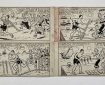 George Formby original four-panel artwork (1942) by George Wakefield for Film Fun, cover dated 23rd May 1942. George is chased by autograph hunters and finds a novel way to sign for them. From the Bob Monkhouse Archive