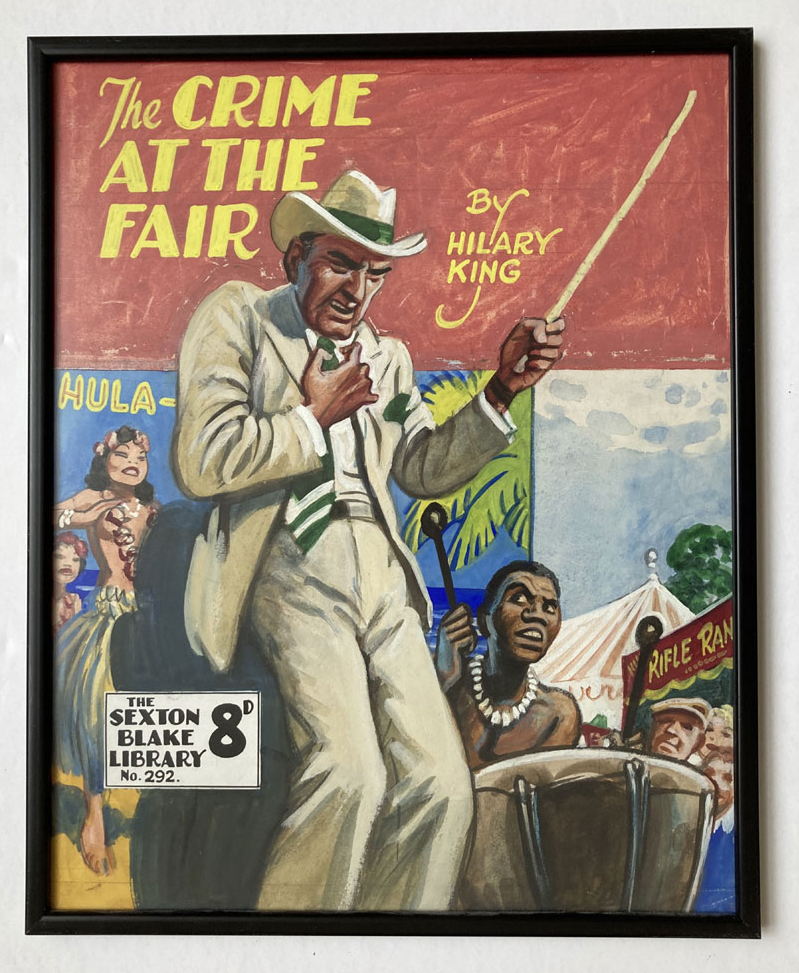 “Sexton Blake - The Crime at the Fair” original cover artwork by Eric Parker for Sexton Blake Library No 292 (1940s) framed and glazed with original booklet