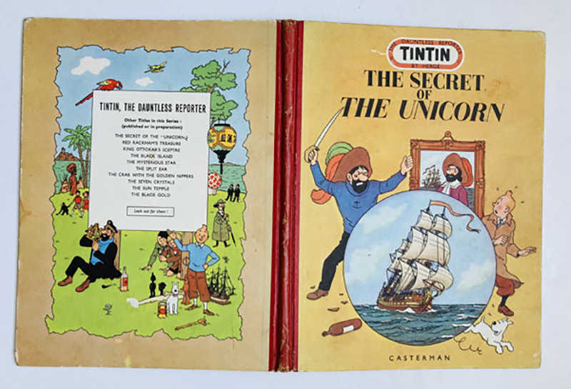 The Secret of the Unicorn by Herge (1952 Casterman) - a scarce English edition of the adventures of that dauntless reporter, Tintin