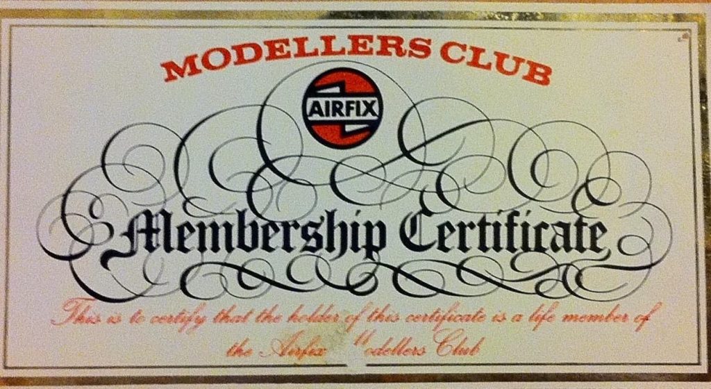 Airfix Modellers Club - Membership Certificate