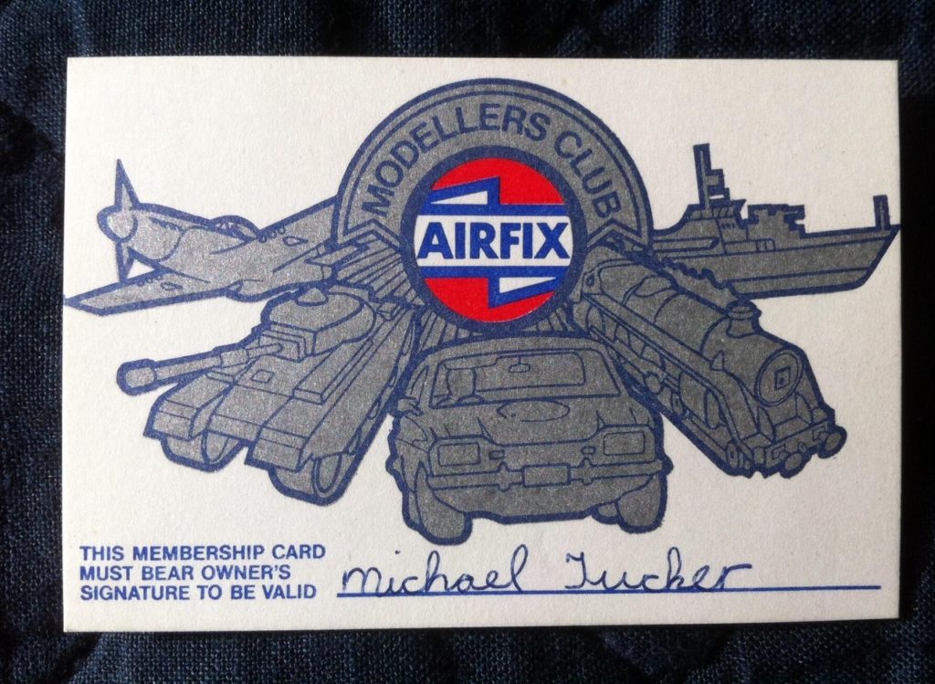 Airfix Modellers Club - Membership Card, owned by "Michael Tucker" - now better known as top visual effects artist  MIke Tucker, whose credits include Doctor Who and much more
