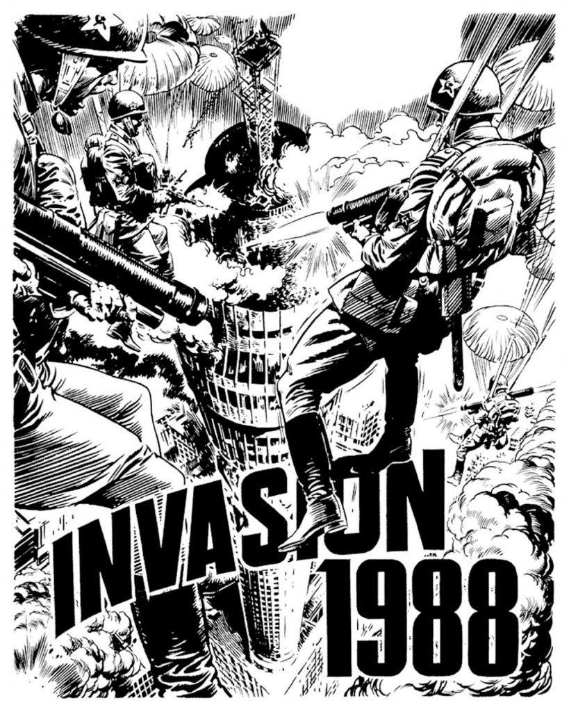 The original art for "Invasion" for the first issue of 2000AD - before the bodgers got their hands on it and change the Soviet symbols to "Volgan"