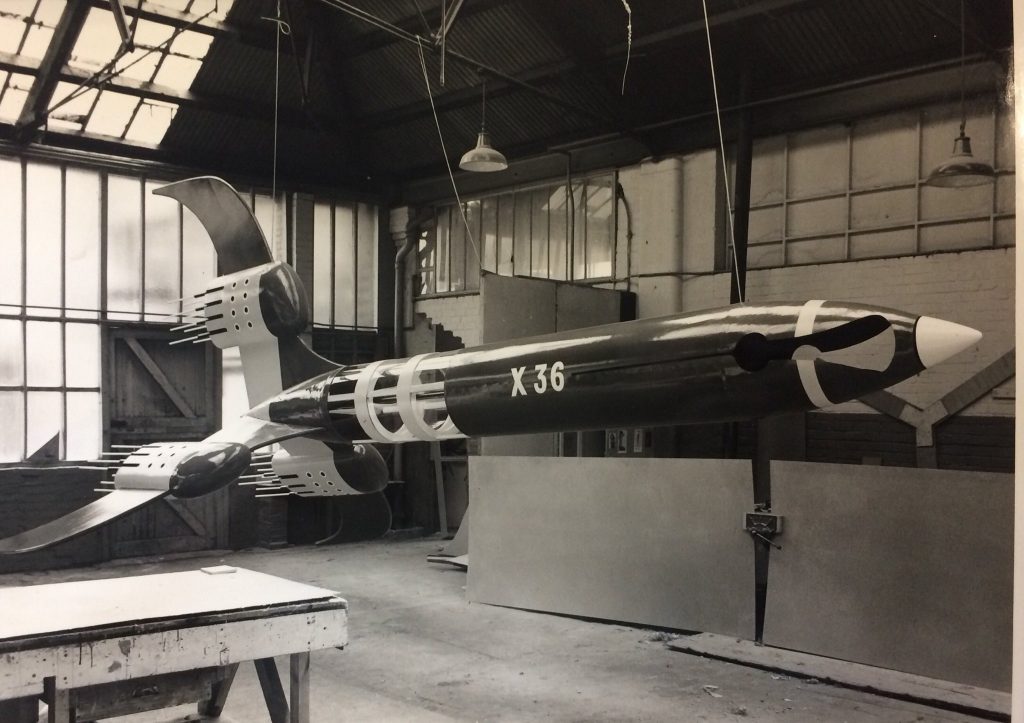 One of the Boys and Girls Exhibition spaceships in the workshop