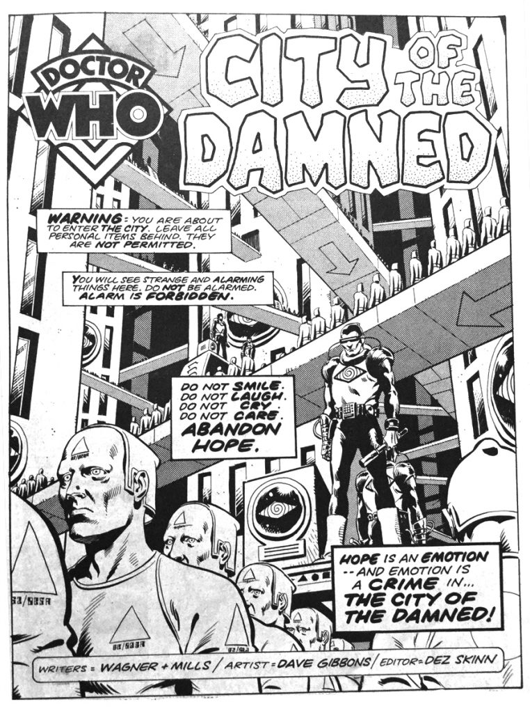 The opening page of "Doctor Who - City of the Damned", from Doctor Who Weekly #9. Art by Dave Gibbons