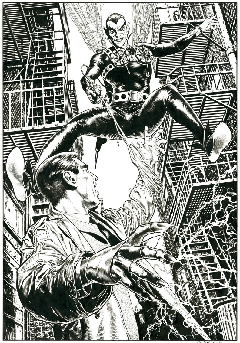 The Spider versus The Steel Claw by Chris Weston, a 2012 private commission. “I don't mind drawing superheroes when they are British and creepy,” said Chris at the time.