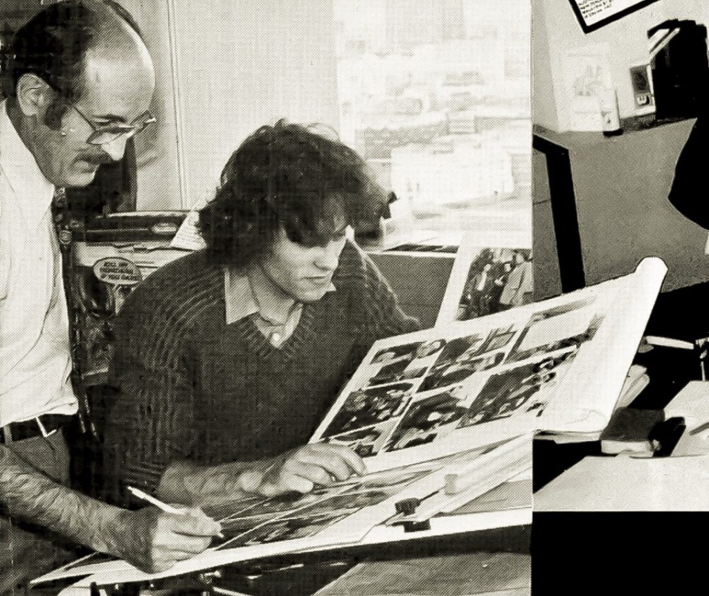 John Jackson (left) at work on pages of the relaunched Eagle in 1982 with fellow staffer Paul Bensberg. Image from the 1983 Eagle annual