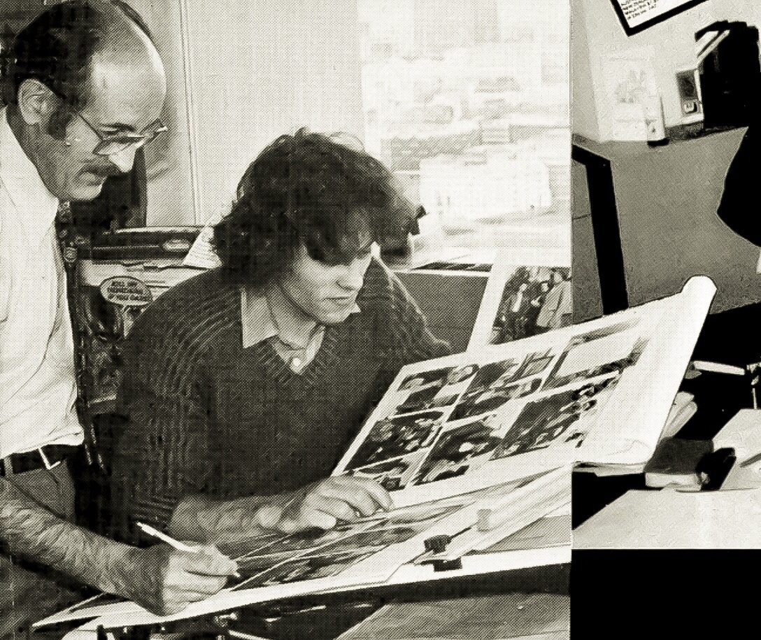John Jackson (left) at work on pages of the relaunched Eagle in 1982 with fellow staffer Paul Bensberg. Image from the 1983 Eagle annual
