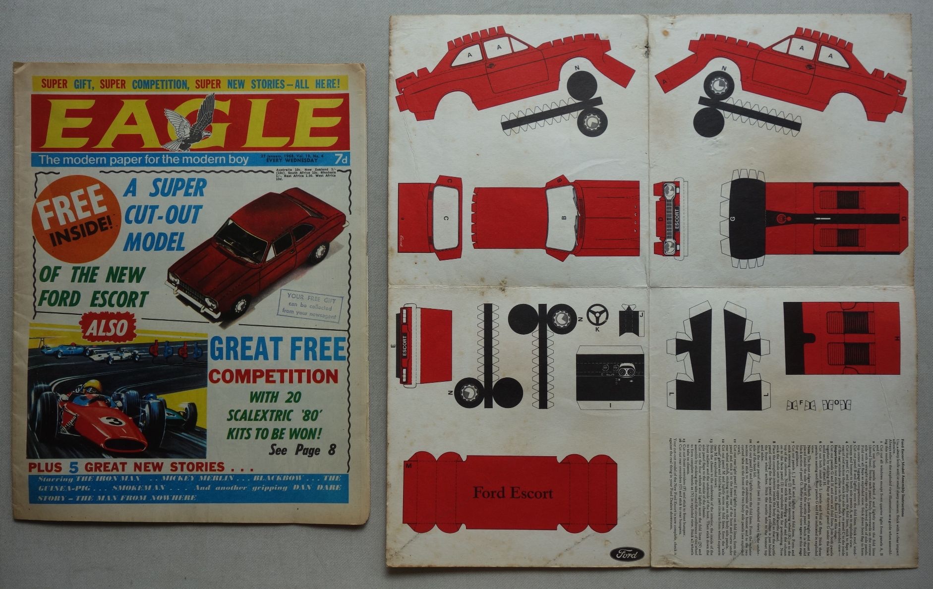 Eagle Volume 19 No. 4 - cover dated 27th January 1968 with Ford Escort stamp out gift