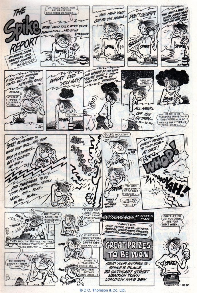 Brian Walker’s first episode of “Spike for Spike comic, launched in 1983. With thanks to Lew Stringer 