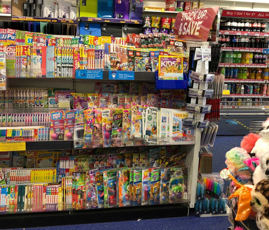 The children's comics and magazine rack in WHSmith Lancaster - August 2020