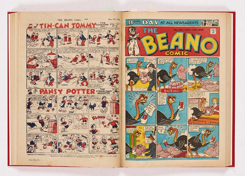 Beano (1945) 249-274. Complete year in bound volume. Propaganda war issues First 'Six Brands for Bonnie Prince Charlie' double page spread by Dudley Watkins with Lord Snooty, Strang the Terrible, Tom Thumb and Pansy Potter