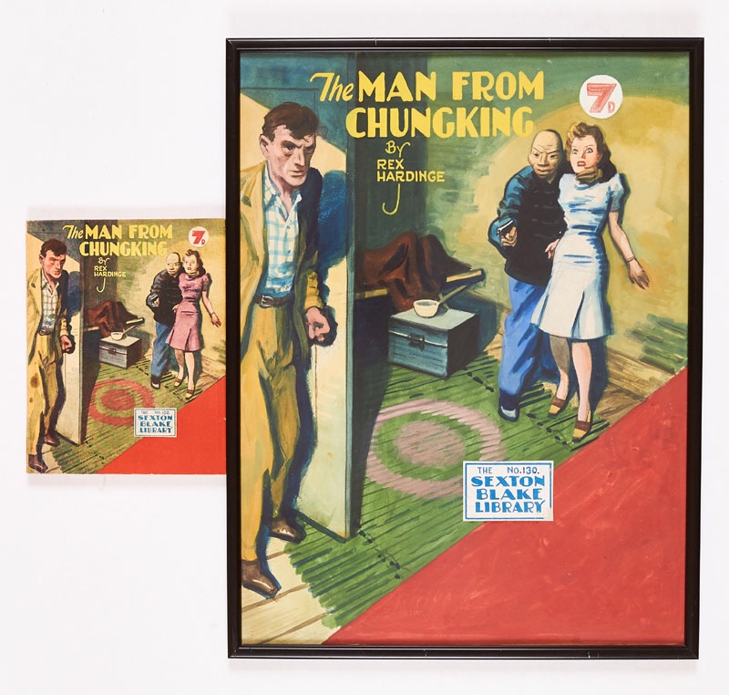 Sexton Blake - “The Man from Chungking” original artwork by Eric Parker for Sexton Blake Library No 130 (1946), booklet included. Poster colour on board. 16 x 13 ins