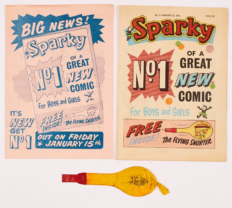Sparky No 1 (1965) with Flying Snorter Free gift and original four page Flyer for No 1