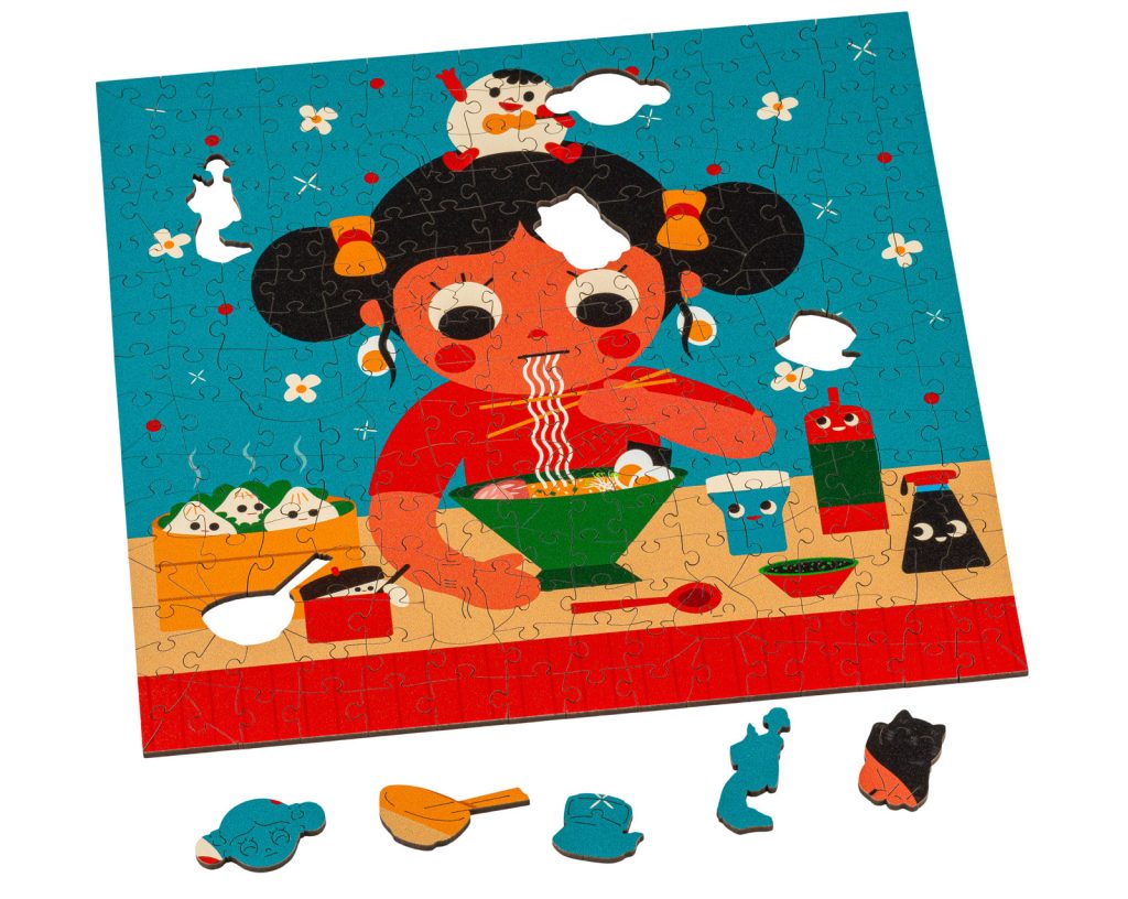 “Guksu” is named after the Korean word for Noodle soup, and you can see how wonderfully artist Uijung Kim has captured this homely comfort food. Kim's iconic style really expresses her strong roots in Korean Culture. Image: Wentworth Wooden Puzzles