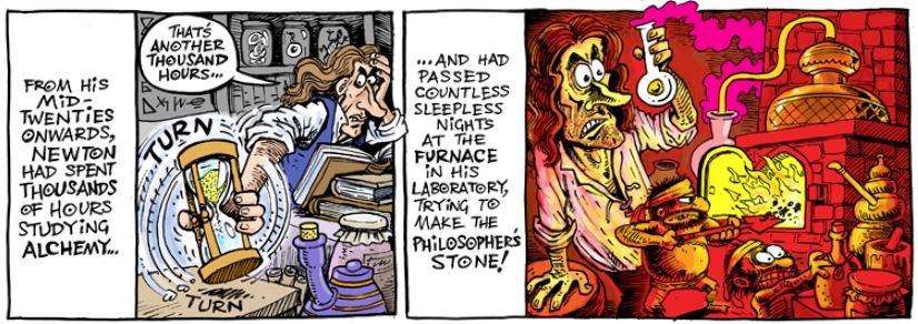 Isaac Newton obsesses over alchemy