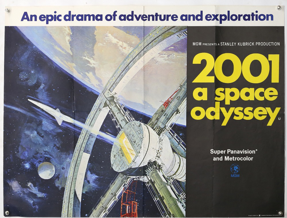2001: A Space Odyssey (1968) British Quad film poster, artwork by Robert McCall, folded, 30 x 40 inches. Generally in very good condition