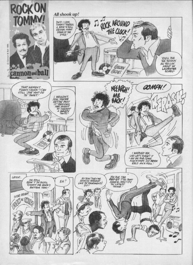 A page of "Rock on Tommy" with Cannon and Ball from Look-In. Art by Bill Titcombe. With thanks to Tony Foster