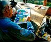 Bill Titcombe at work on a Teletubbies illustration