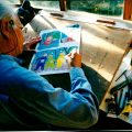 Bill Titcombe at work on a Teletubbies illustration
