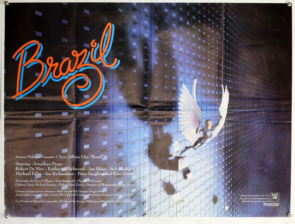 Brazil (1985) British Quad film poster, rare 'withdrawn' design after a fall out between Terry Gilliam (Director) & the distributor over film length, folded, 30 x 40 inches