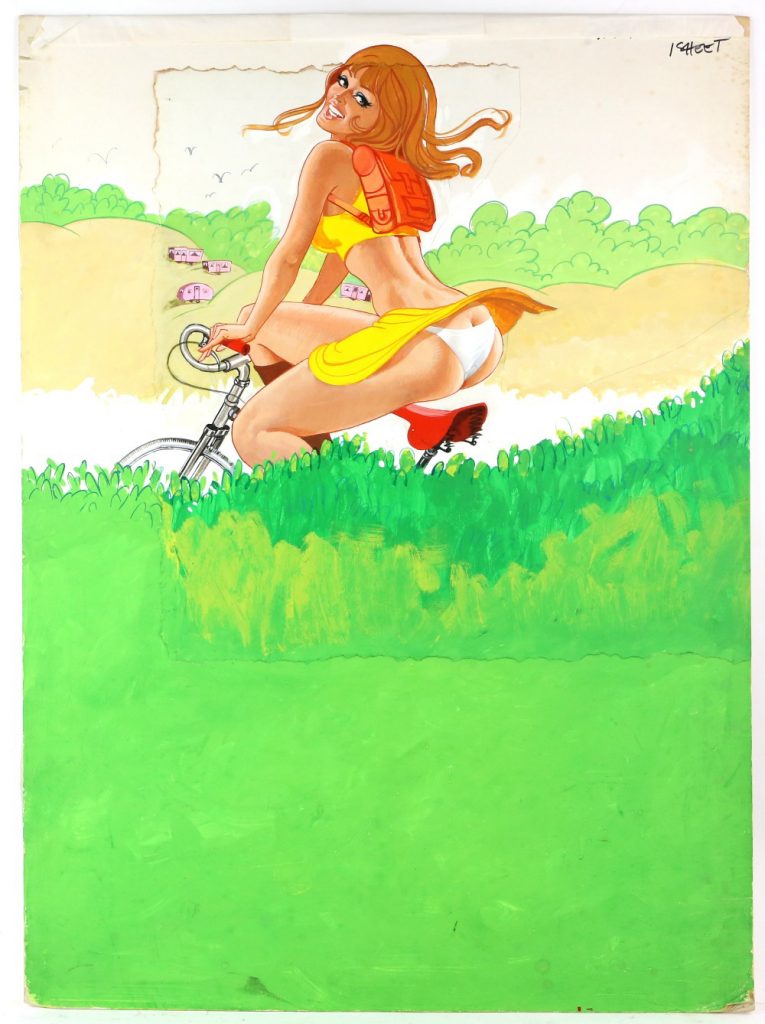 Carry on Behind (1976) Original UK One sheet artwork and design for the poster, artwork believed to be by Arnaldo Putzu, mixed media on board, 26 x 36 inches