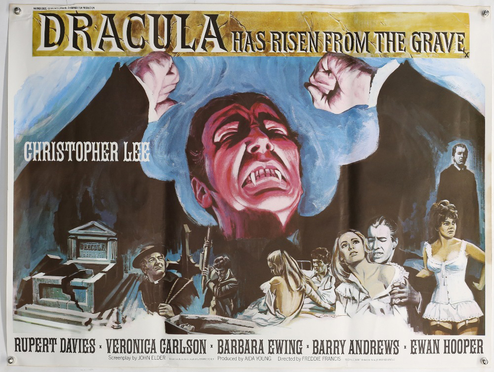 Dracula Has Risen From The Grave (1968) British Quad film poster, artwork by Tom Chantrell, Hammer Film Production starring Christopher Lee, rolled, 30 x 40 inches