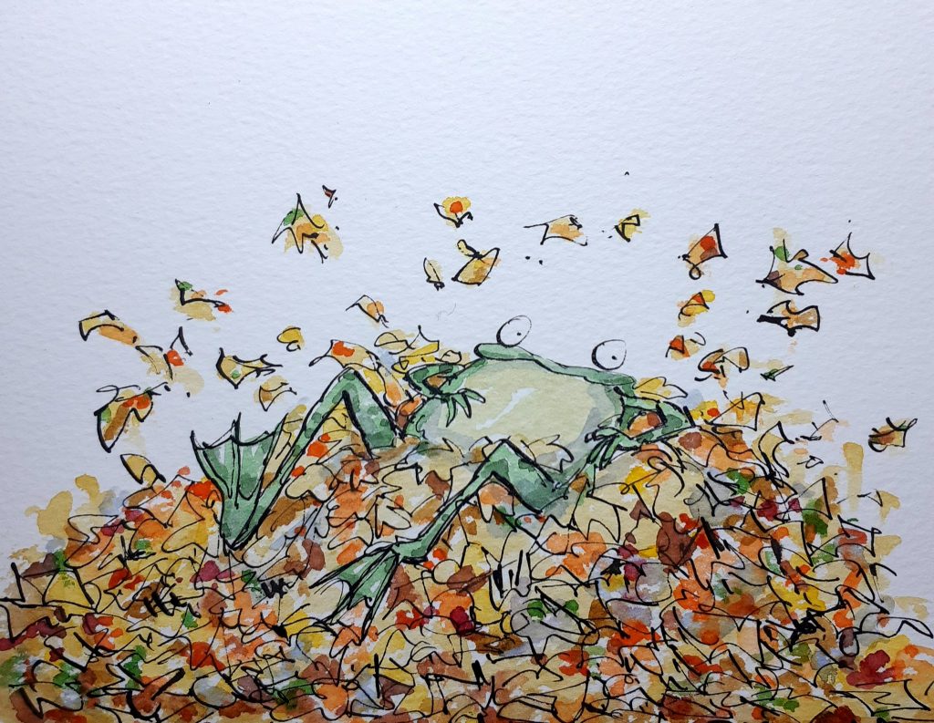 Frog in Autumn Leaves by ItsNotAboutWork