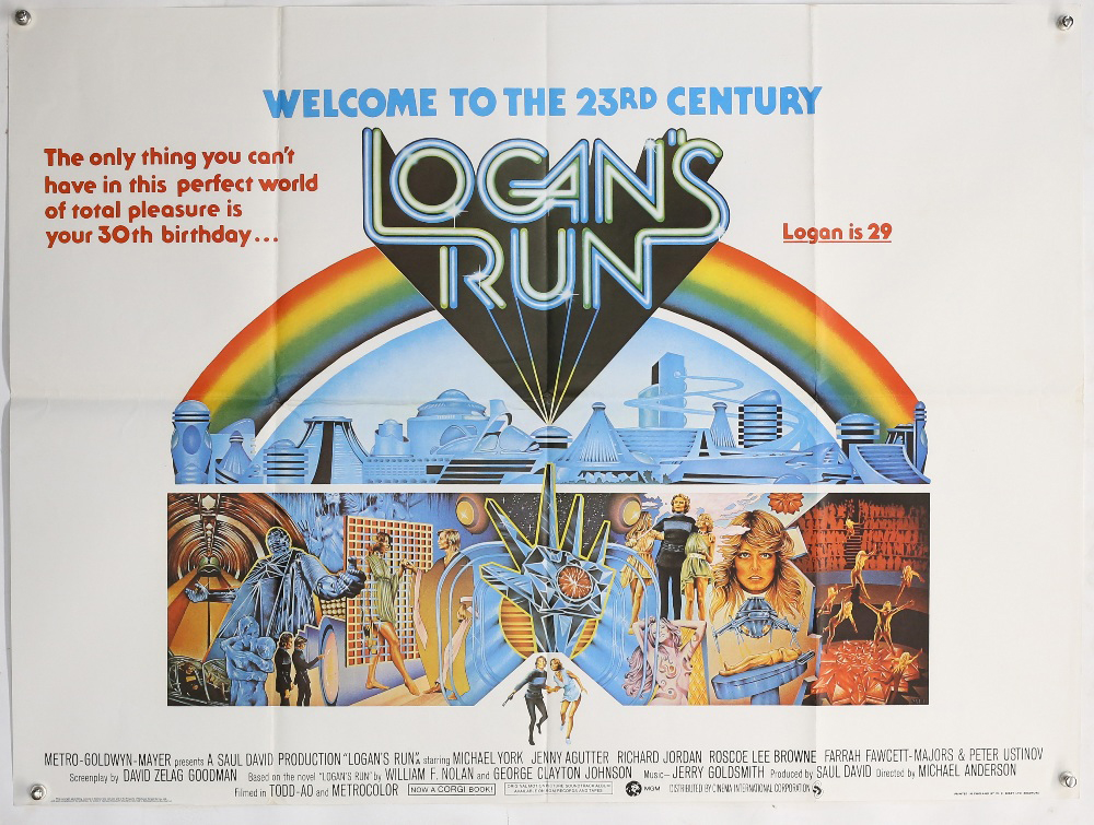 Logans Run (1976) British Quad film poster, cult SF starring Michael York & Jenny Agutter, artwork by Philip Gips, folded, 30 x 40 inches