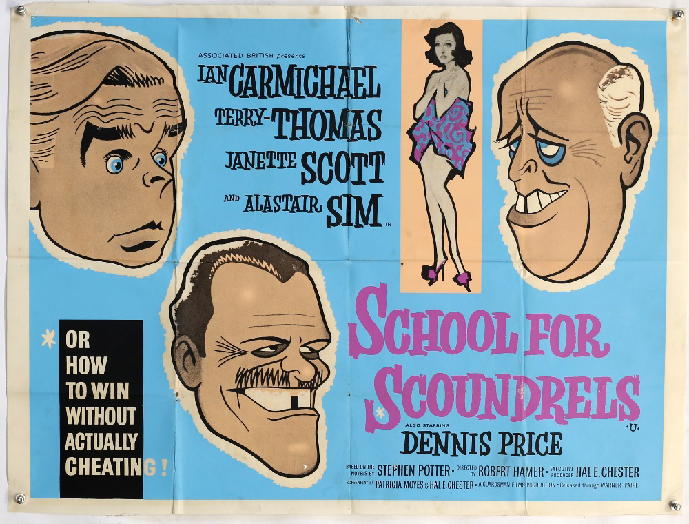 School for Scoundrels (1960) British Quad film poster, starring Ian Carmichael and Terry Thomas, folded, 30 x 40 inches