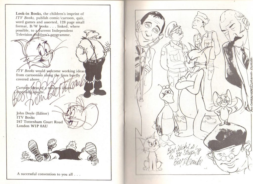 A spread of Bill Titcombe's work from the Society of Strip Illustrators' "Strips 78" event brochure, with thanks to Tim Quinn