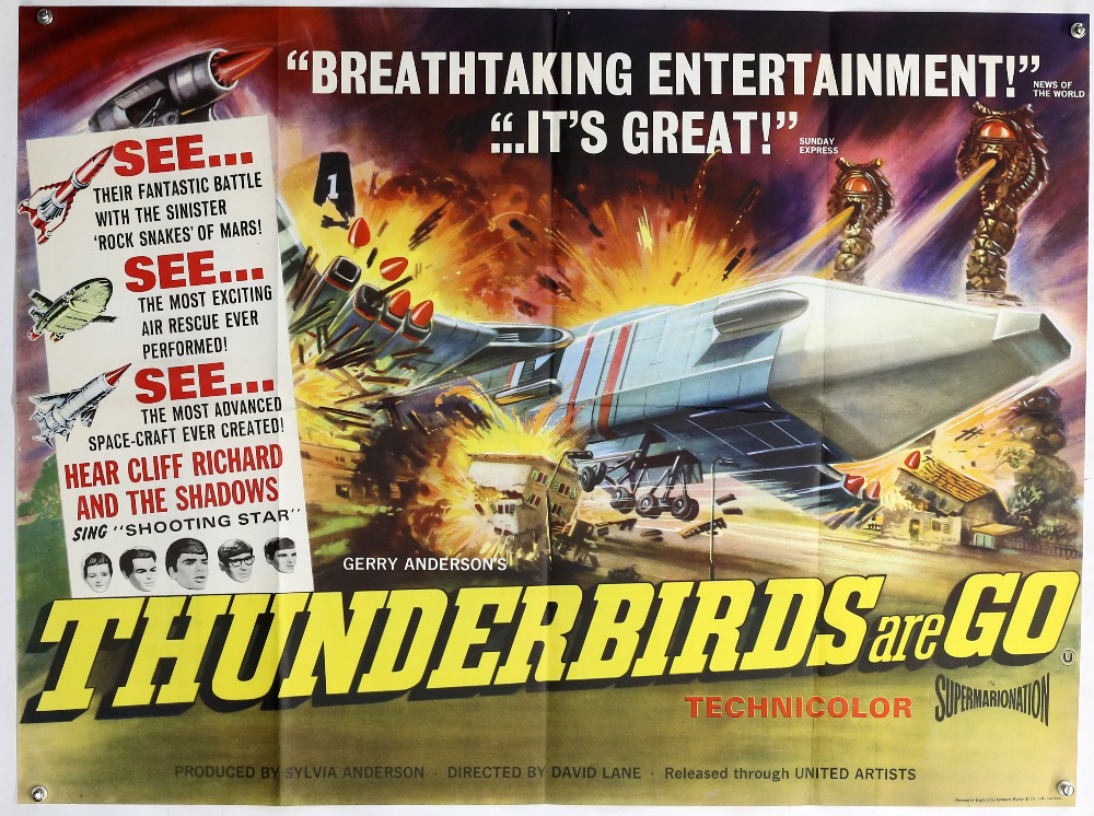 Thunderbirds Are Go (1966) British Quad film poster, created by Gerry Anderson, United Artists, folded, 30 x 40 inches