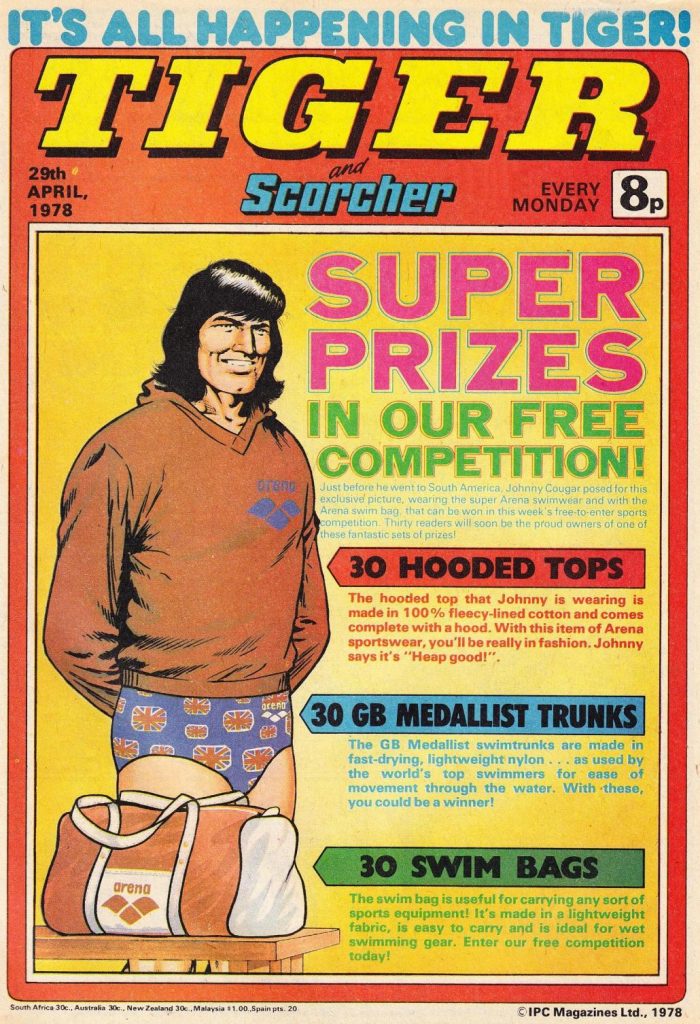 Tiger and Scorcher - cover dated 29th April 1978. Perhaps Johnny Cougar's strangest appearance...