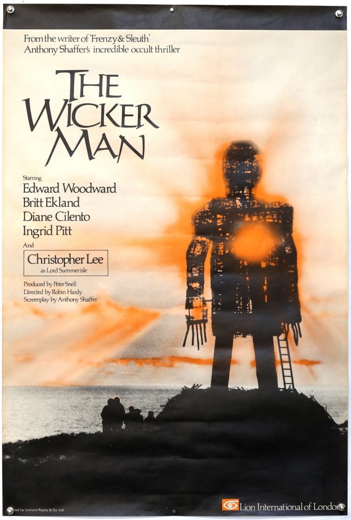 The Wicker Man (1974) English One Sheet film poster, Cult movie directed by Robin Hardy & starring Christopher Lee, Lion International, rolled, 27 x 40 inches. In very good condition
