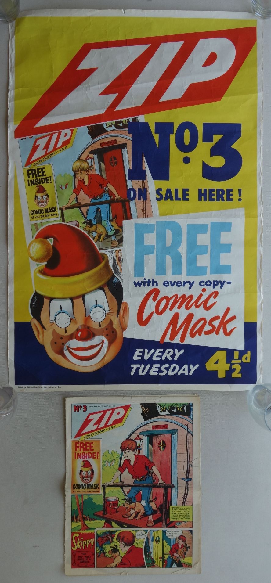 Zip No. 3, published in 1958, and newsagents poster