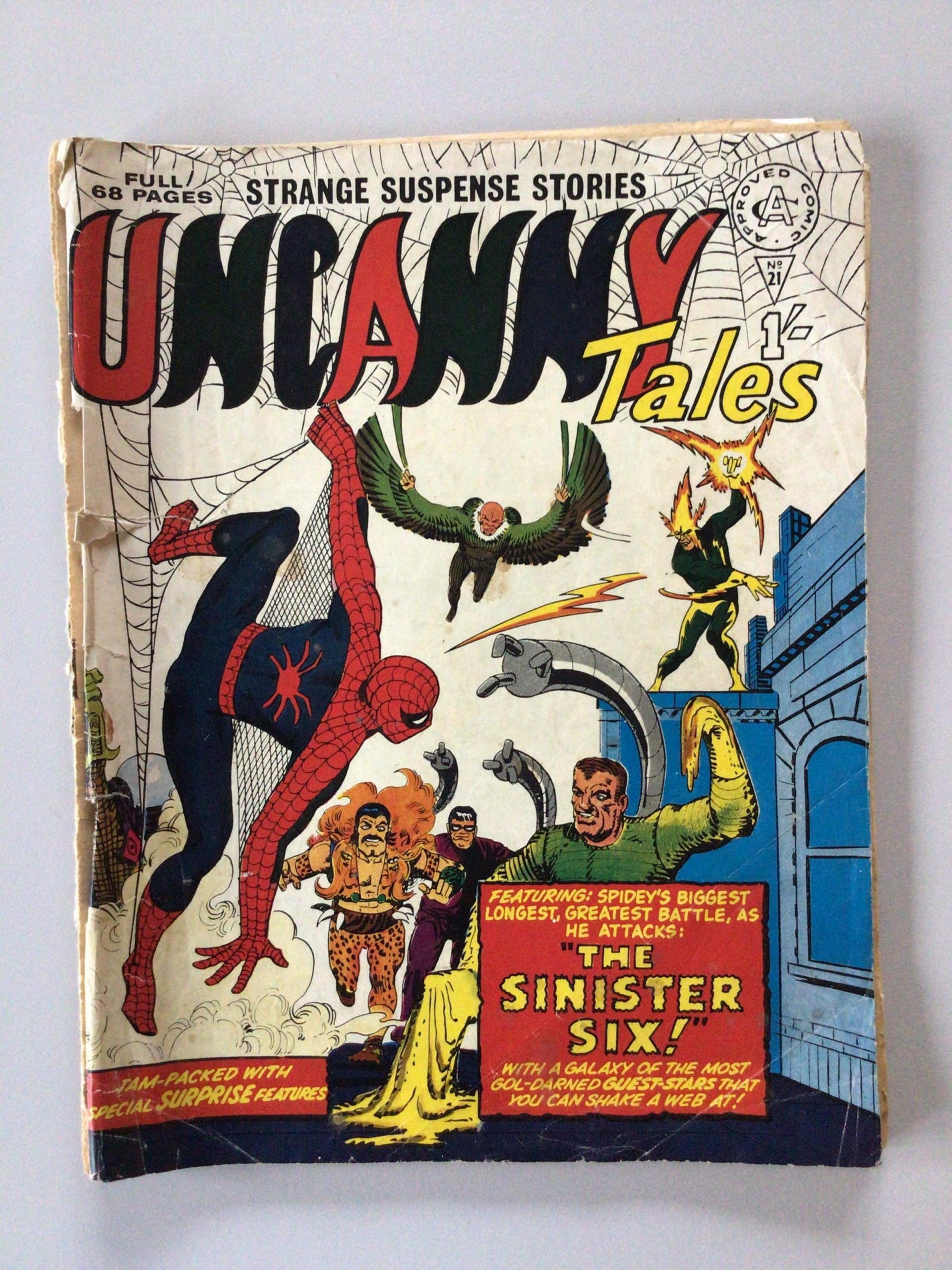 Uncanny Tales #21 featuring an Amazing Spider-Man Annual cover, published in the UK by Alan Class in the 1960s