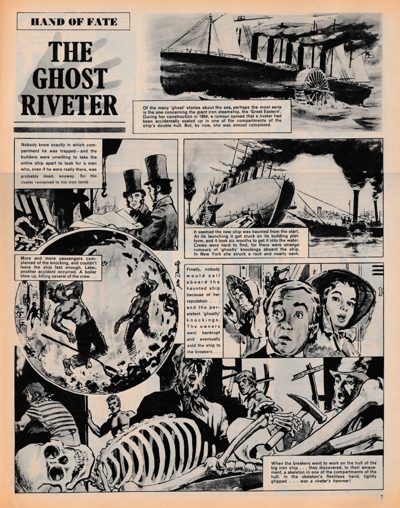 “The Ghost Riveter”, from Boys’World, Volume 1 No.32, cover dated 31st August 1963. Art by Jon Davis. With thanks to David Slinn