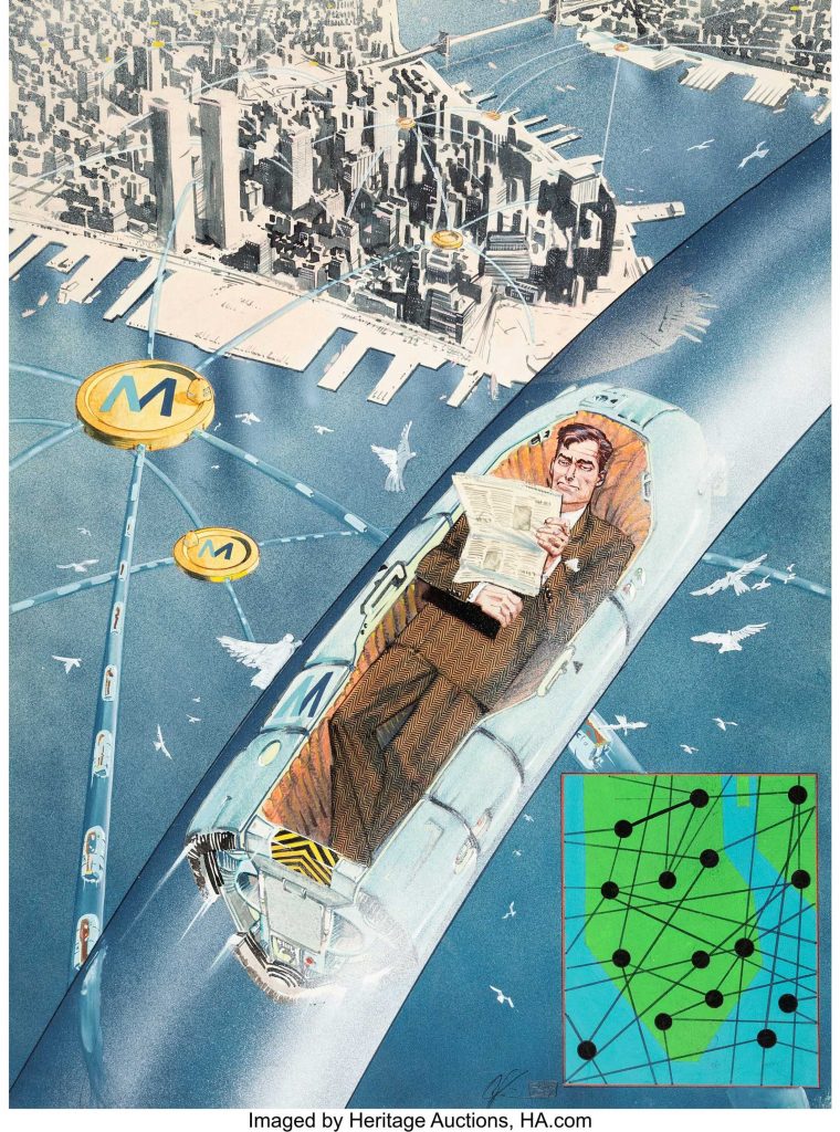 Howard Chaykin and Richard Ory SPY Magazine "Commuting into Manhattan" Painting Original Art (1989)